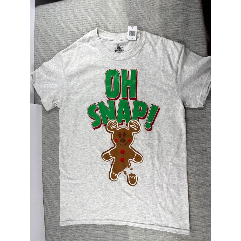 NWT Disney Oh‎ Snap Mickey Mouse Ginger Bread Graphic T-Shirt Size S Puff Print